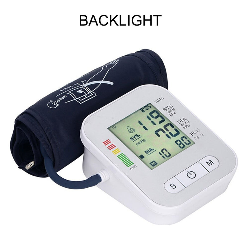 Automatic Blood Pressure Monitor Digital Tonometer Heart Beat Rate Pulse Meter LCD Screen Upper Arm Sphygmomanometers Pulsometer