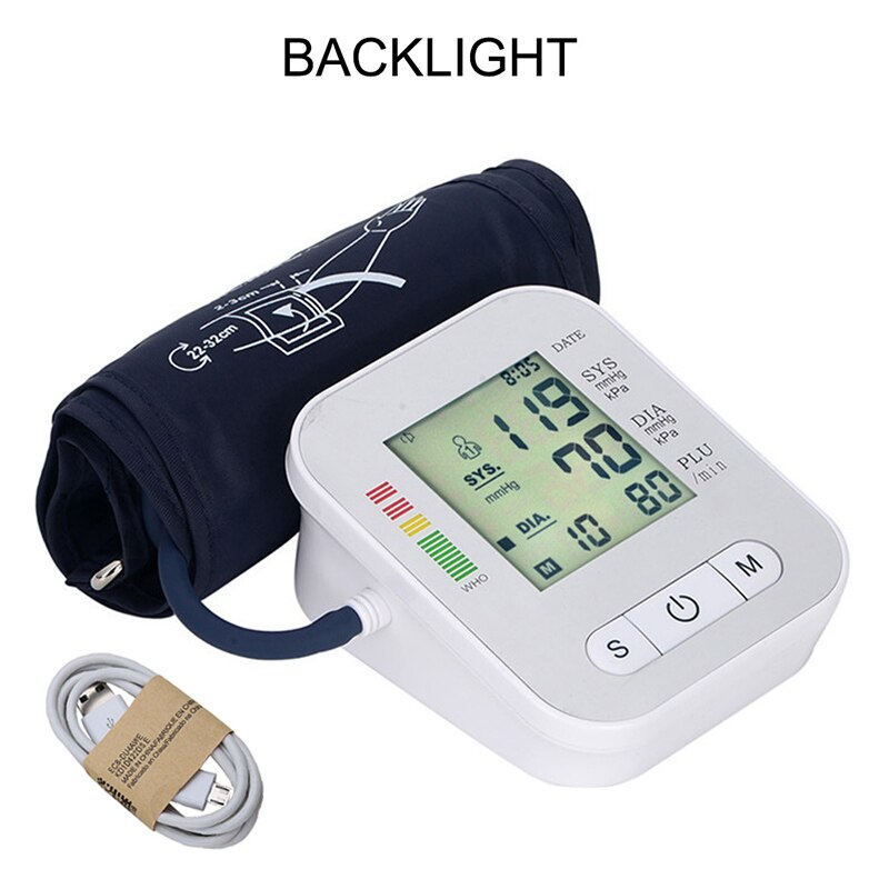 Automatic Blood Pressure Monitor Digital Tonometer Heart Beat Rate Pulse Meter LCD Screen Upper Arm Sphygmomanometers Pulsometer