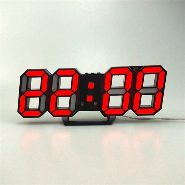 Digital Wall Clock 3D LED Alarm Clock Electronic Desk Clocks with Large Temperature 12/24 Hour Display